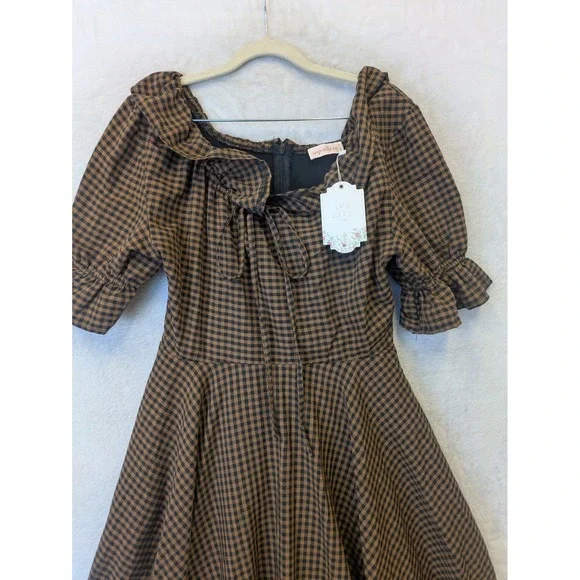 Ivy City Co Maple Women's Brown Gingham Check Midi Dress Size 2 NWT - Picture 3 of 14